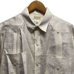 Ramon Puig Men's Medium Button Front Guayabera 4 Pocket Cuban Cream Linen Shirt